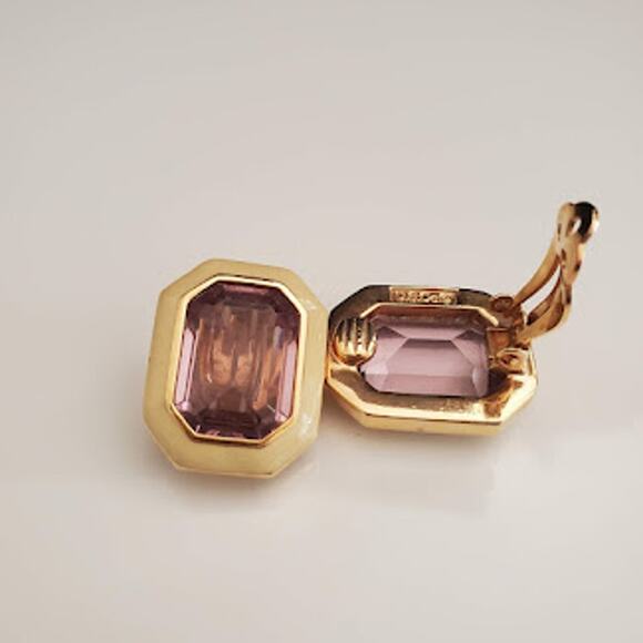 VTG Daniel Swarovski Earrings Clip On Gold Plated Pink Crystals Signed DSCo 80's - Picture 4 of 6